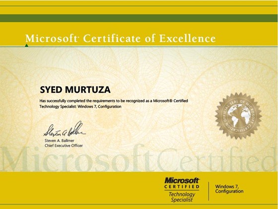 My Certifications: Microsoft Certified Information Technology Professional (MCITP)