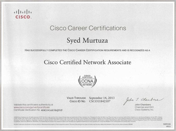 My Certifications: Cisco Certified Network Associate(CCNA)